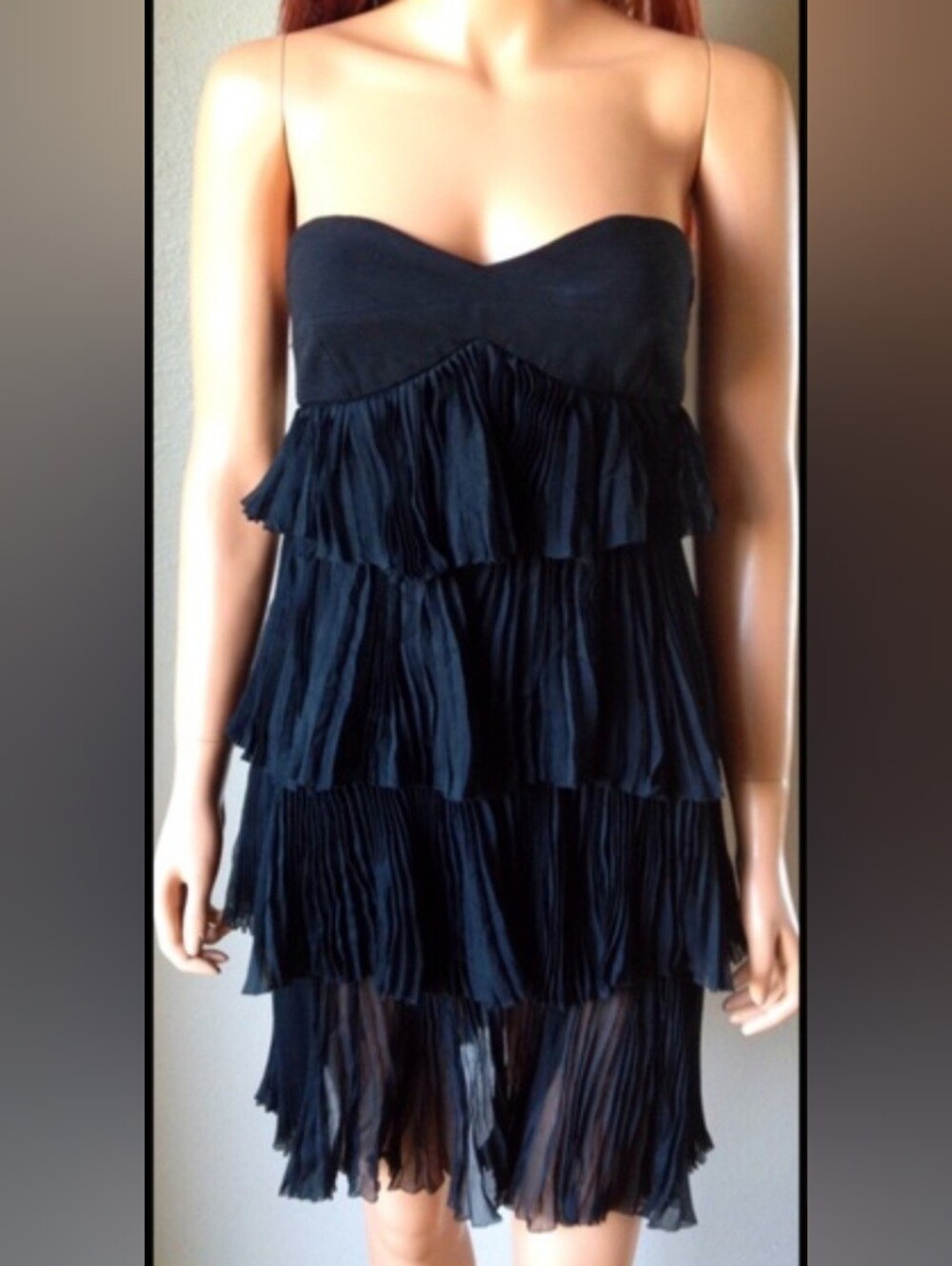 Diane Von Furstenberg Silk Dress Size 6 Basha Strapless Tiered Black Formal